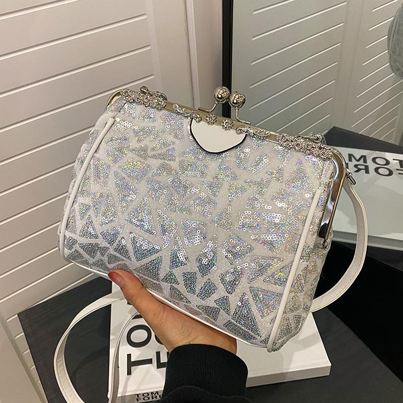 Romantic Wedding Clutch Bag Sparkling Ladies Evening Bag Large Capacity Sequin Design Crossbody Bag Clip-Tatchel Tote Hand Bag