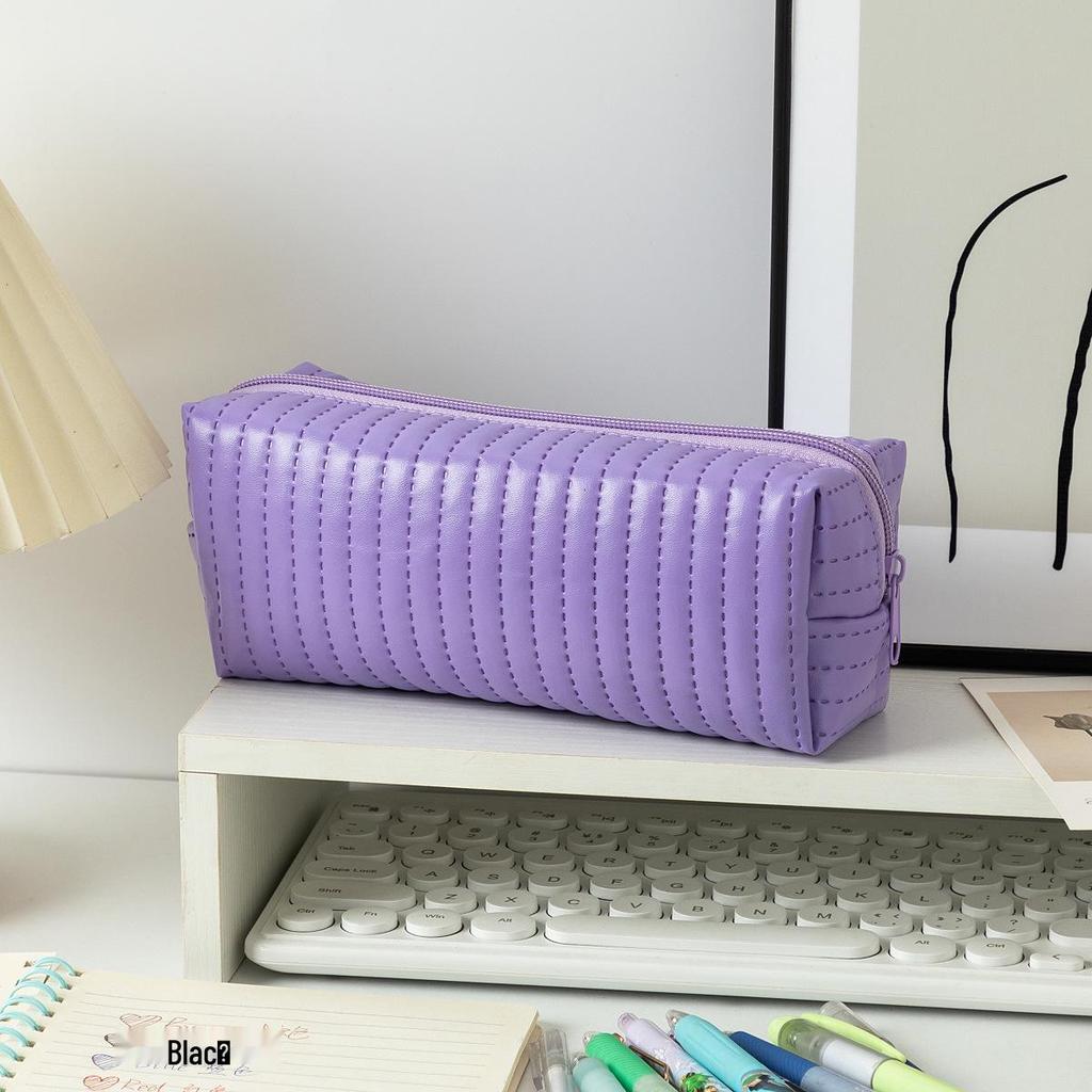 Large Capacity Japanese Style Leather Pencil Case for Female Students - Candy Color