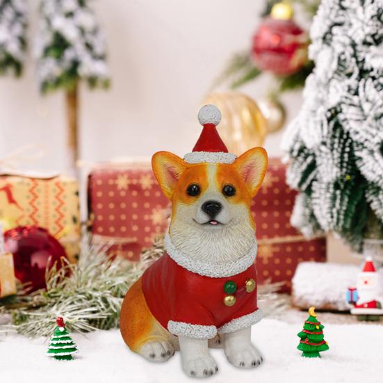 Realistic Dog Figurine Resin Puppy Animal Statue Christmas Decoration Lifelike Labrador Bichon Corgi Model for Indoor Outdoor Home Decor