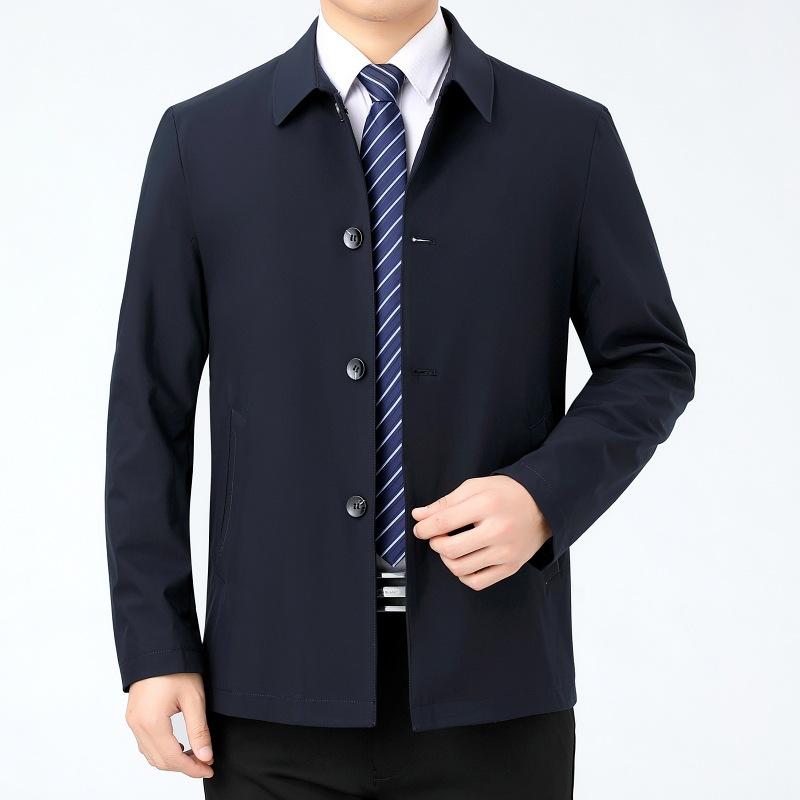 

Весенне-осенняя ветровка из шелка тутового дерева, повседневная куртка с лацканами для мужчин среднего возраста, тонкие топы и пальто на пуговицах 195