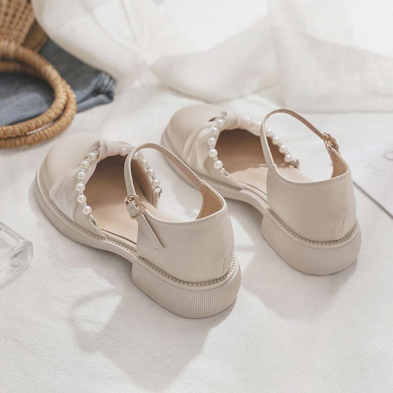 Super fairy pearl French soft sole with skirt small leather shoes schoolgirl sandals 2025 summer new Mary Jane sandals