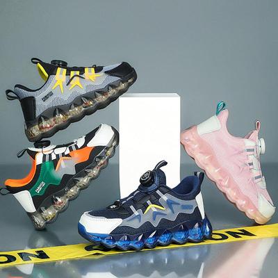Children Rotate The Buttons Mesh Breathable Ultra -light PVC Non -slip Wear -resistant Sneakers Girls Pink Sneakers