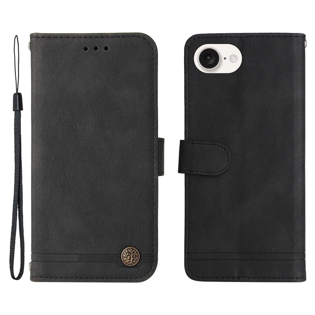 For iPhone 16e Leather Wallet Cases Skin Touch Phone Cover Stand with Strap