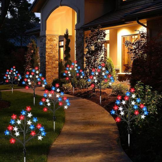 Outdoor Solar Lights 4th of July Decorations Lights 5 Star Trees with 8 Lighting Modes Waterproof Garden Lights for Independence Day