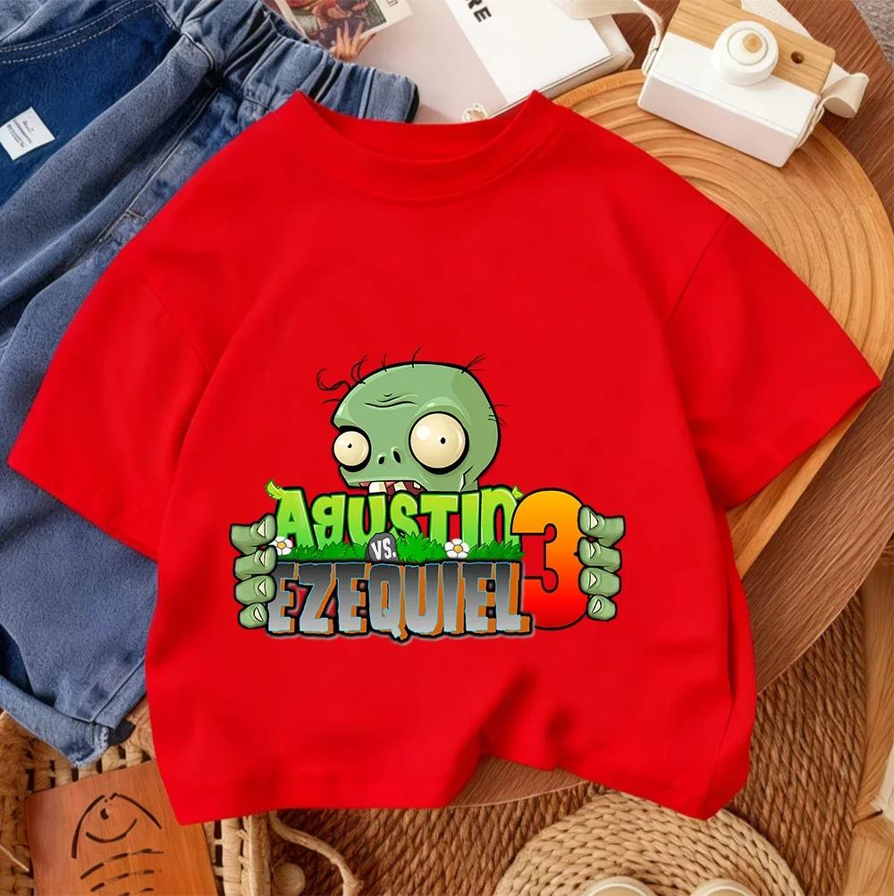 Summer Crew Neck T Shirt For Boys Girls Casual Daily Wear Plants Vs Zombies Cute Kawaii Cartoon Fashion Street Style 314Y