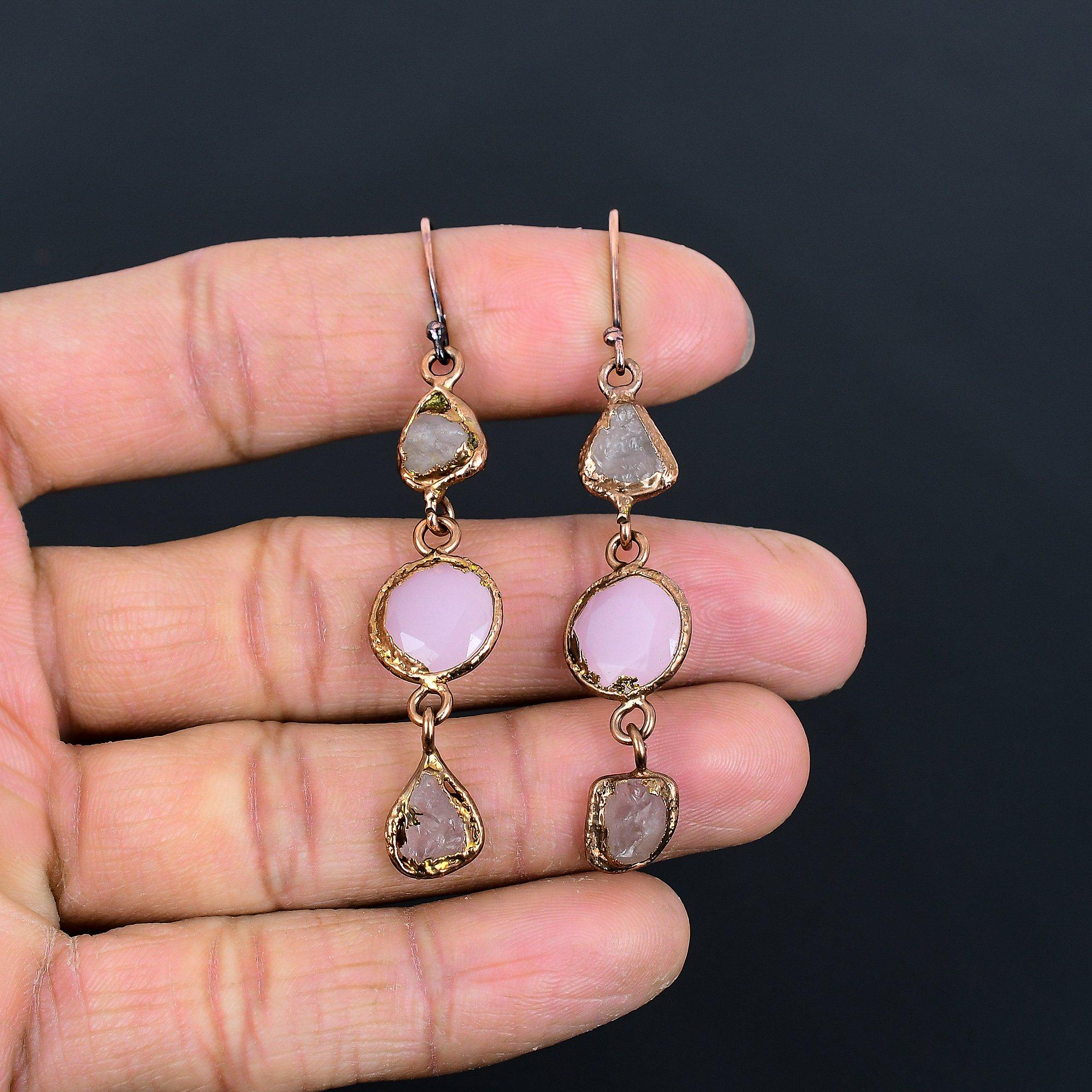 

Серьги из розового кварца с электроформовкой из меди, Ювелирные изделия с драгоценными камнями ручной работы, Подарки для жены, Совершенно новые серьги 2.55 Inches