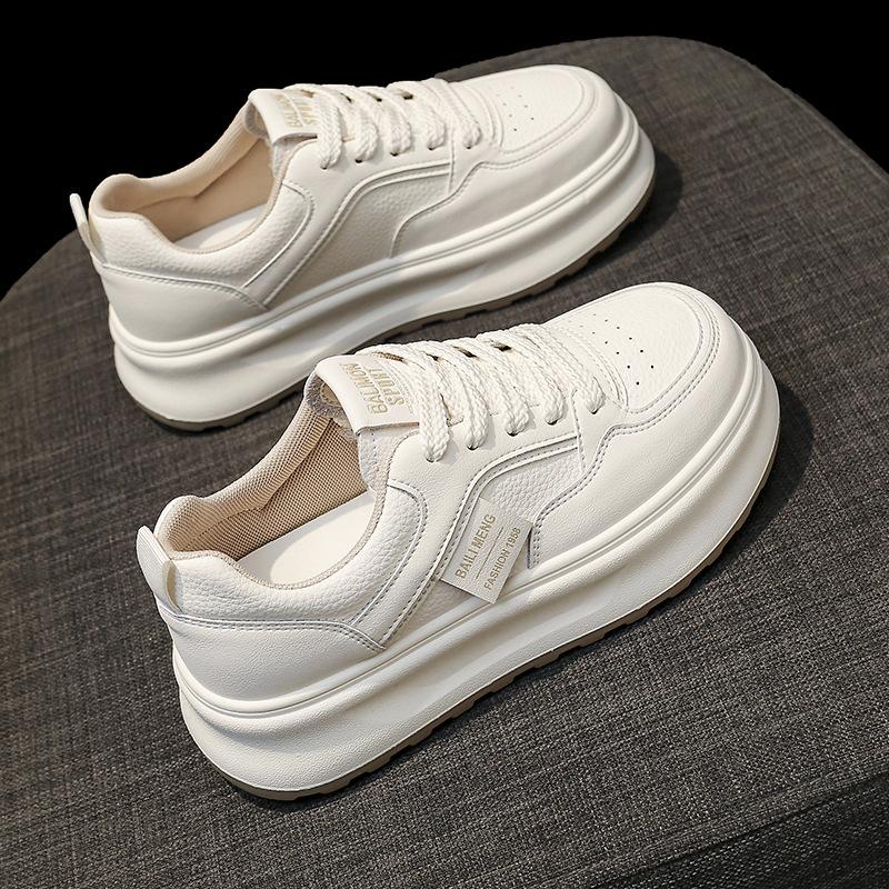 Stepping On Shit Leather Little White Shoes Women's 2025 Spring New Versatile Platform Sports Board Shoes Non-slip Waterproof Sports Shoes