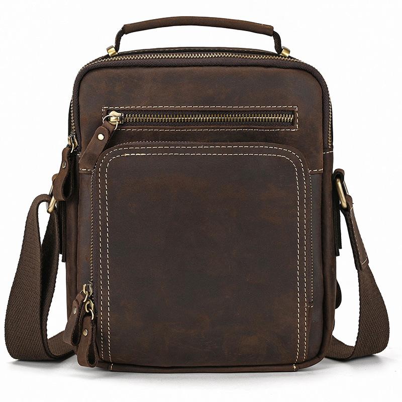 Men'S Genuine Leather Shoulder Bag Casual Messenger Bag First Layer Cowhide Portable Shoulder Bag Genuine Leather Men'S Bag
