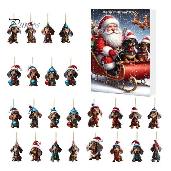 Calendario del Conto alla Rovescia per le Feste Calendari dell'Avvento Bassotto 2026, 24 Giorni Ciondolo Acrilico 2D Set di Ornamenti Cane Carino di Natale Calendario, da Collezione