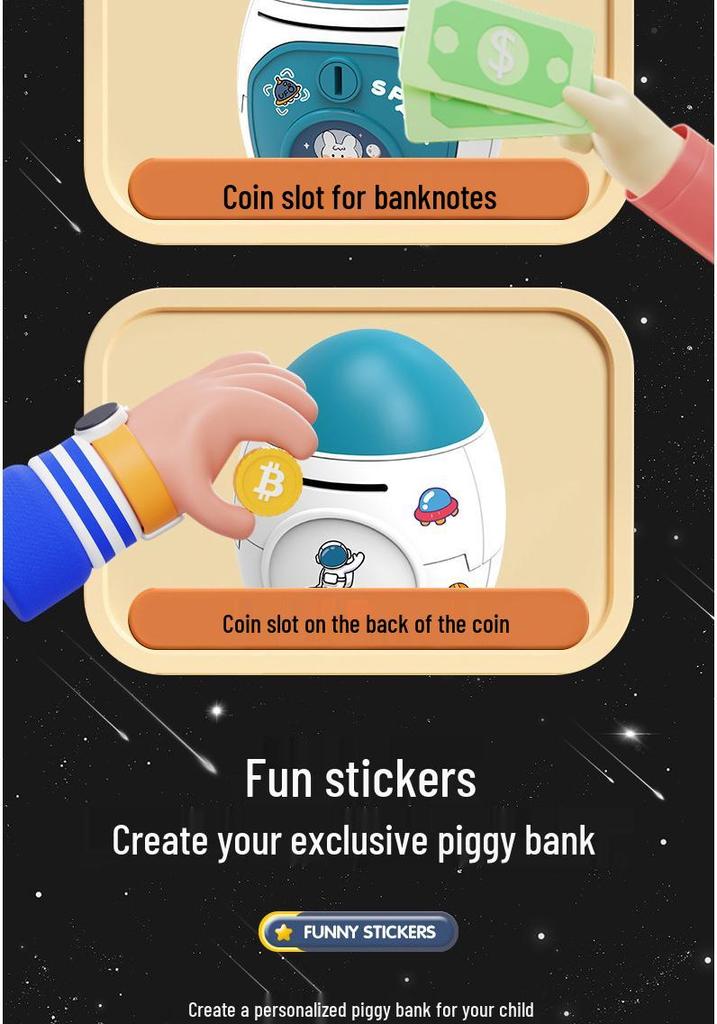 Cartoon Rocket Spaceship Piggy Bank - Large Capacity Savings Jar for Kids