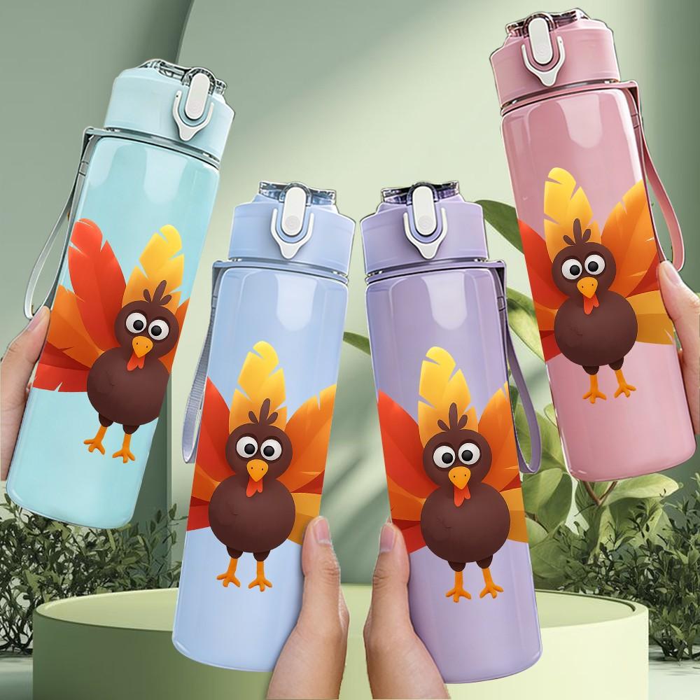 1PC Colorful Thanksgiving Turkey 750ml Color Plastic Sports Water Bottle Leakproof Flip Straw Lid Suitable for Sports Office Home Use