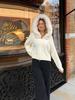 Cardigan da donna con cappuccio e zip color kaki, maglione, cappello in pelliccia, cardigan bianco lavorato a maglia, cappello peloso, giacca lavorata a maglia, maglione caldo nero da donna con fodera, autunno inverno