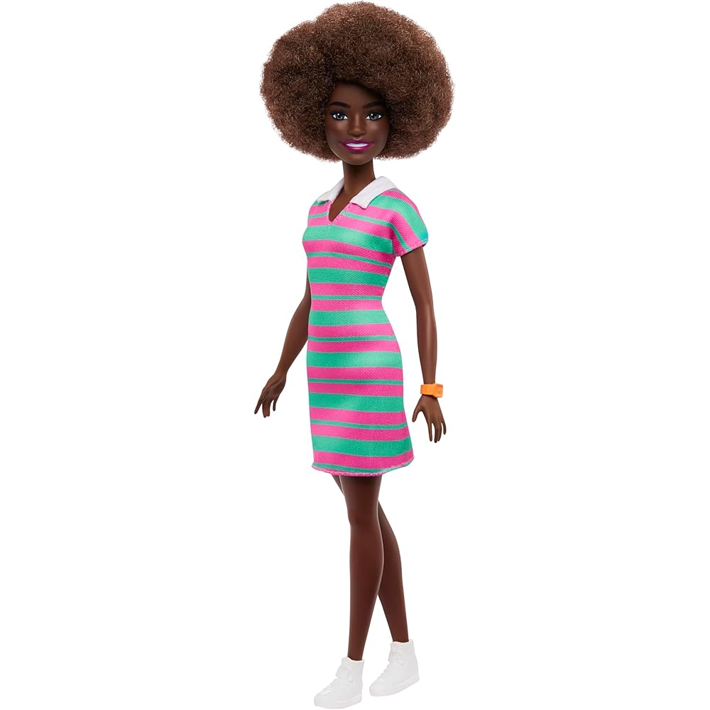 Barbie Fashionista Striped Dress Doll Set for Pretend Play Ages 3+ Pink Green