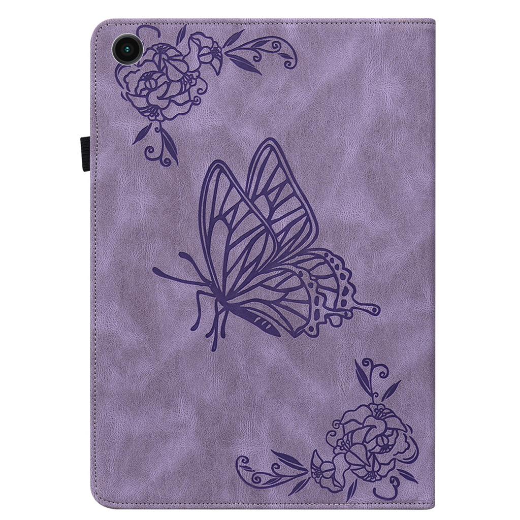 For Samsung Galaxy Tab A11+ Case Butterfly Flower Imprint PU Leather Tablet Cover with Card Slots