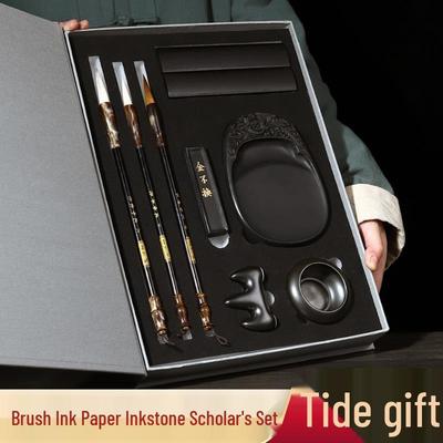 The Four Treasures Premium Calligraphy Gift Set: Brush, Ink, Paper, Inkstone - Includes Large, Medium, Small Brushes & Brush Washer