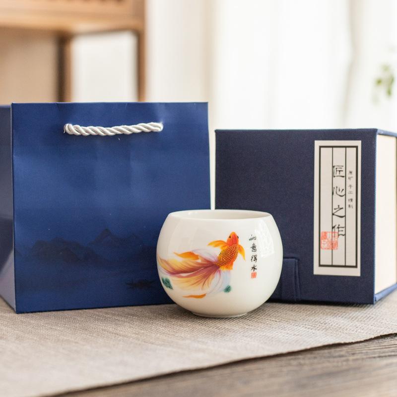 Dehua suet jade white porcelain master cup tea cup household tea cup single cup large ceramic souvenir Arhat cup
