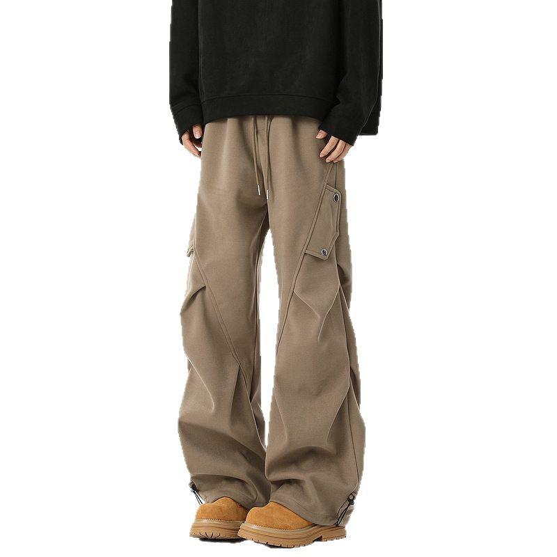 Unisex High Street A/W Heavyweight Pleated Cargo Pants - Trendy Loose Wide-Leg Style