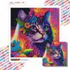 DIY Diamantmalerei Katze mit Blumen Kreuzstich-Set Mosaik Kunst Diamantmalerei Vollkreis Diamant Heimdekoration
