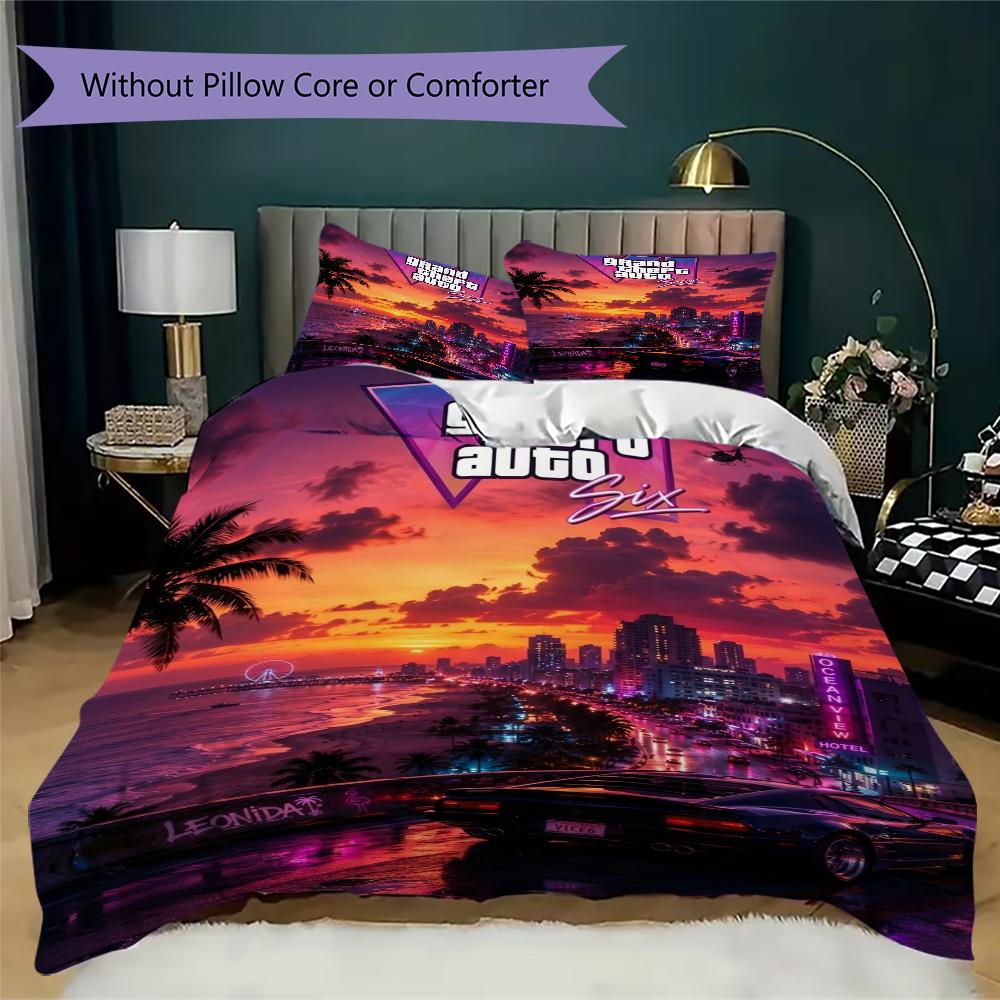 Grand Theft Auto Pattern Bedding Uilt Set Uilt Cover Pillowcase Home Decoration Birthday Gift (1 * Duvet Cover + 2 * Pillowcase Without Core)