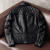 Men Genuine Leather Motorcycle Jacket Cowhide Biker Coat with Detachable Armor and Lapel