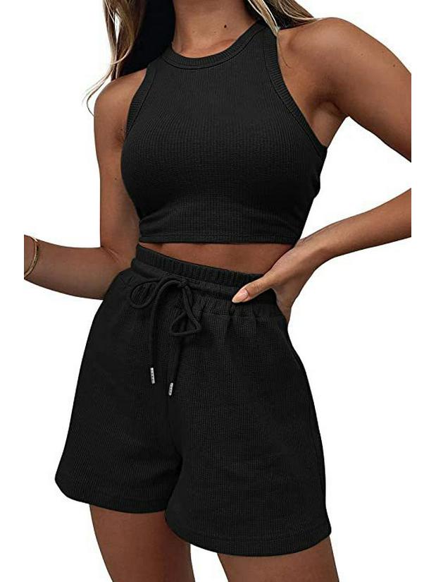 Women's Pajama Set: Sleeveless Sweatshirt & Drawstring Shorts