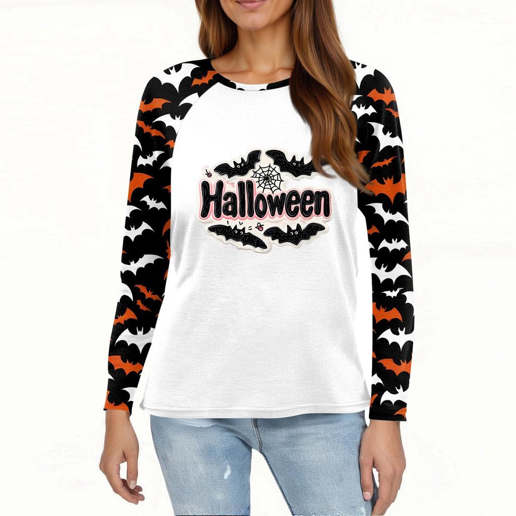 Damen T-Shirt Halloween-Print Langarm Täglich Mode Basic Rundhals Raglanärmel Oberteil