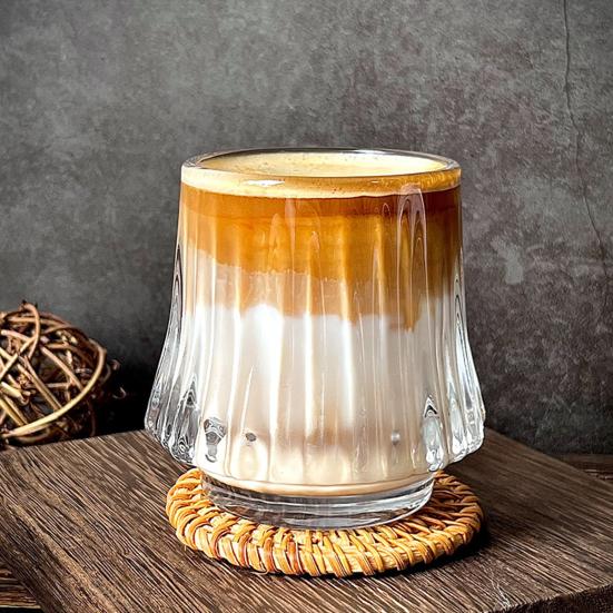 Yousheng Volcano Texture Glass Coffee Cup 150ml Whiskey Tumbler with Embossed Design Heat & Cold Resistant Drink Cup for Espresso Latte Cocktails