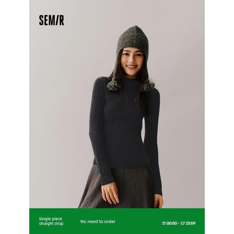 

[Same Style with Mall] Senma Sweater Women s Plaid Tight Woolen Sweater 2024 New Winter Half Turtleneck Bottoming Shirt Slim Looking Gray black tone 00329 160/84A/M