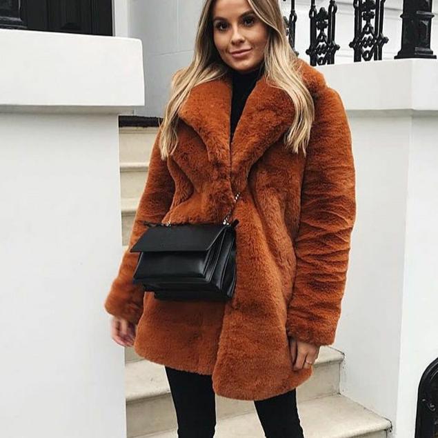 Warme Bontjas Dames Herfst Winter Dikke Omgeslagen Kraag Zakken Losse Dames Overjas Nieuwe Mode Effen Straat Dame Buitenkleding