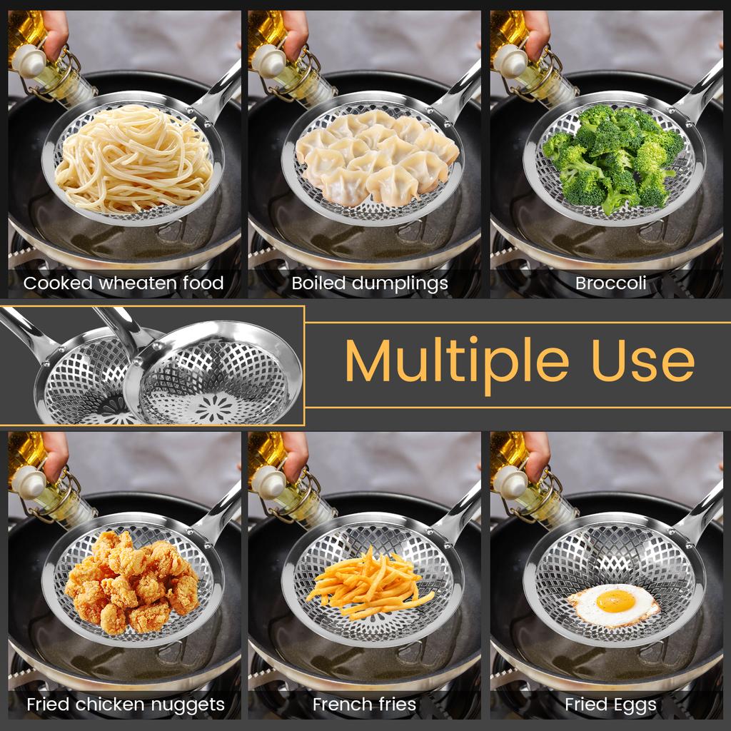 2Pcs Skimmer Spoon 304 Stainless Steel Slotted Spoon with Vacuum Ergonomic Handle Cooking Strainer Spoon Skimmer Slotted Spoon