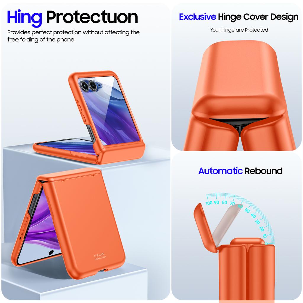 for Motorola Razr 50 Ultra 2024 With Hinge Protection,Screen Protector,Full-Body Rugged Anti-Scratch Shockproof Phone Case-Orange