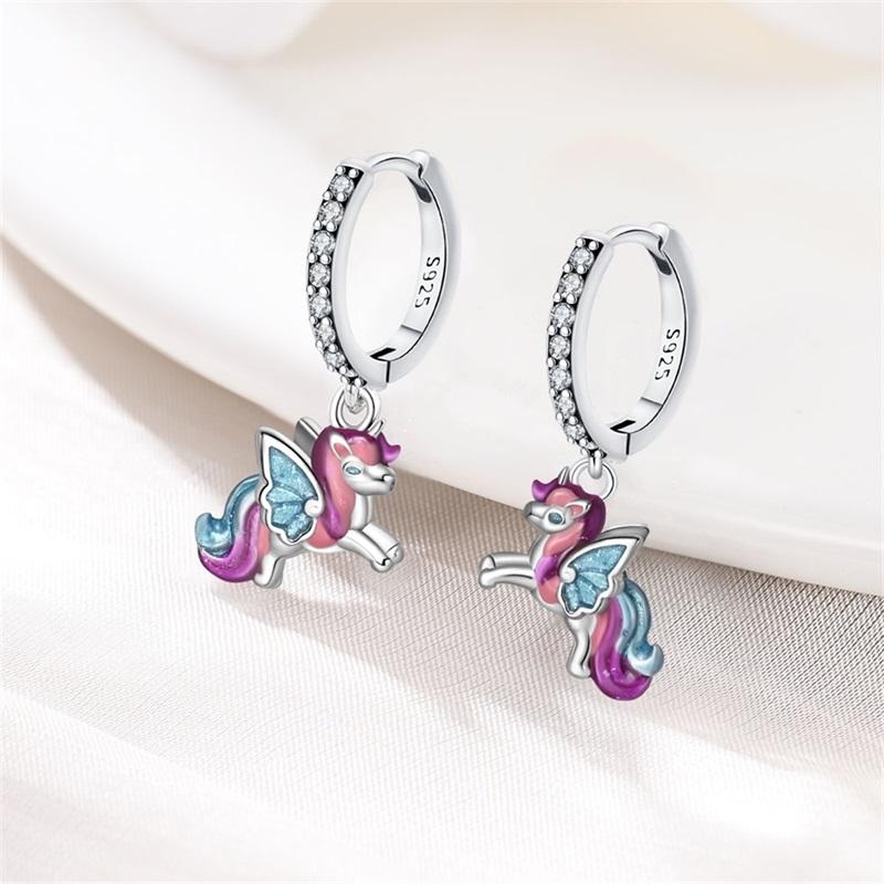 100% 925 Silver Colorful Butterfly Ladybug Rose Bow Pendant Earrings For Women Fashion Anniversary Party Jewelry Gifts