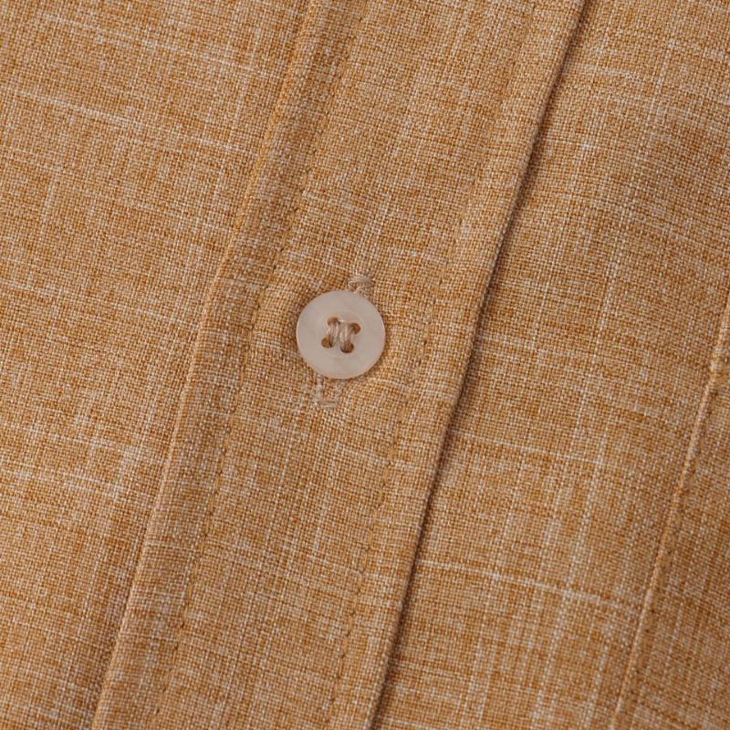Men Stand Collar Half Placket Chest Pocket Short Sleeve Cotton Linen Shirt Solid Loose Breathable Casual Summer Blouse