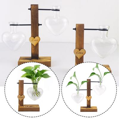 Holzrahmen Liebesherzform Heimdekoration Glasvase Blumenarrangement Pflanze Blumentopf Hydroponische Blumenvase
