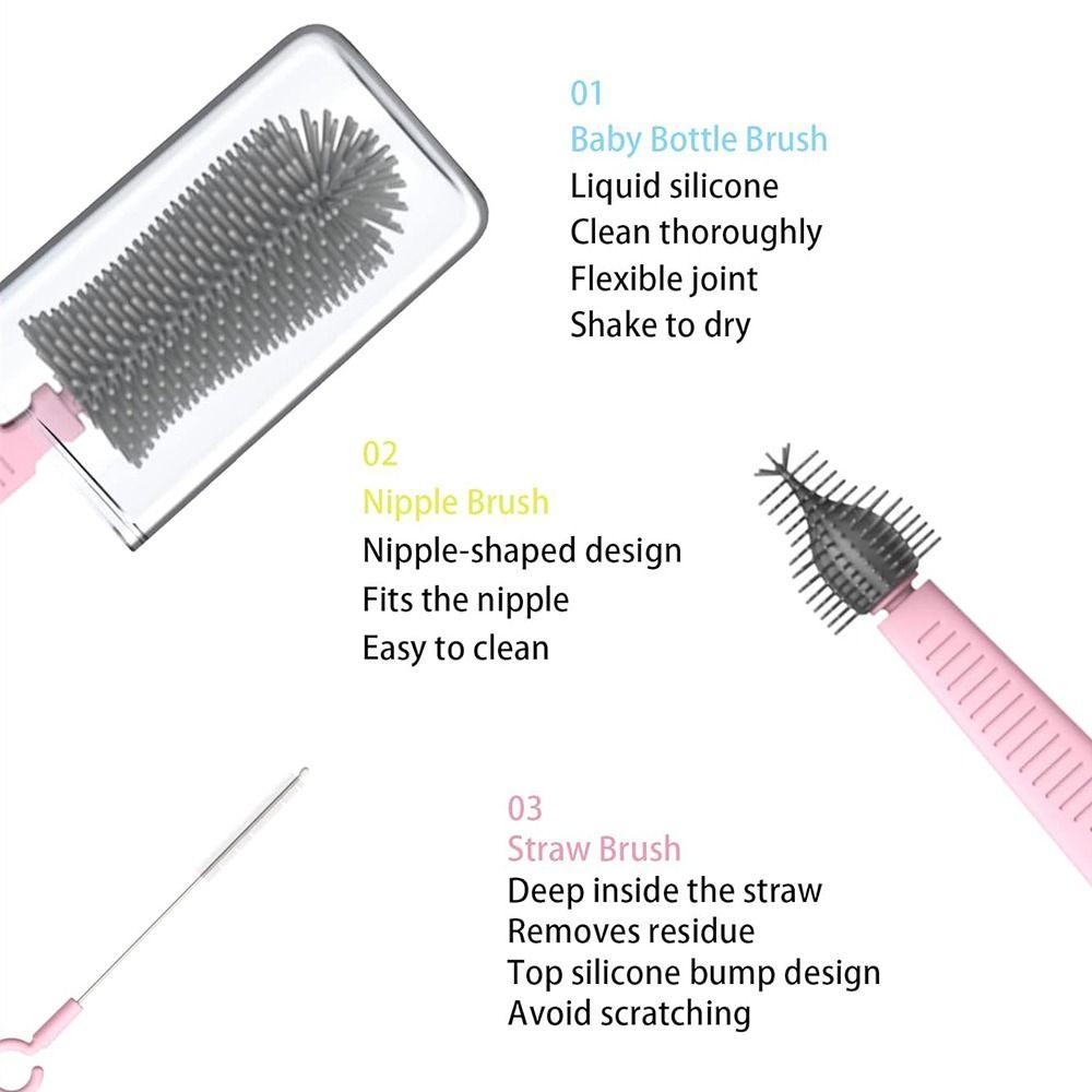 6 in 1 Nipple Straw Cleaner Kit Compact Baby Bottle Brush Set Feeding Bottle Brush  Bottle Cleaning