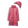 Autumn and winter new light and thin women's down jackets Pinghu medium and long light white duck down jackets detachment caps plus size