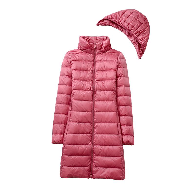 Autumn and winter new light and thin women's down jackets Pinghu medium and long light white duck down jackets detachment caps plus size