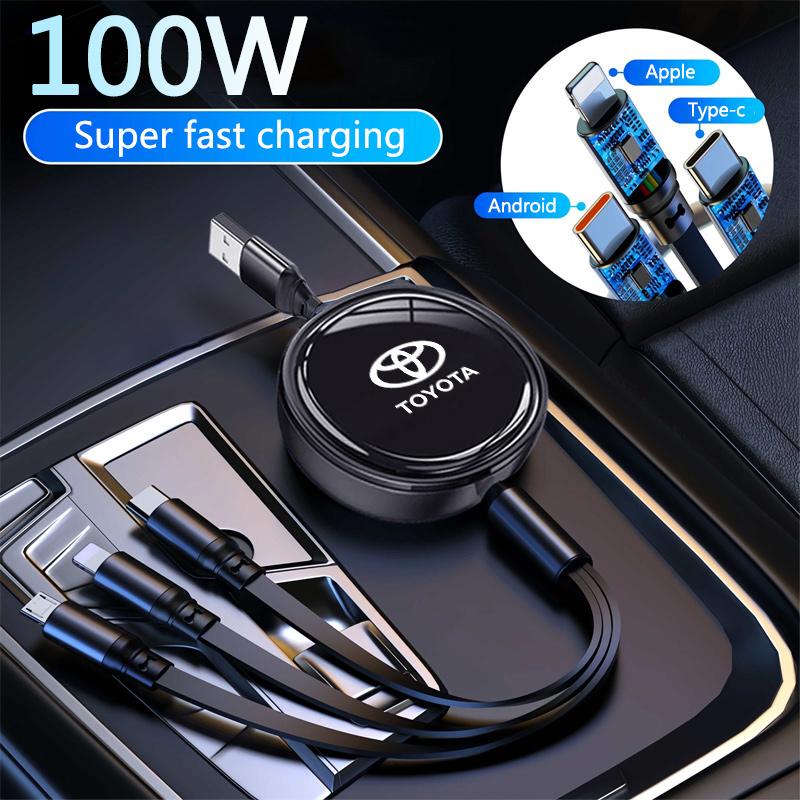 AOM1 3-in-1 Micro Data Wire USB Type C Fast Charger Cable For Toyota Chr Corolla Camry Rav4 Yaris Hilux Prius Avensis Auris Prado
