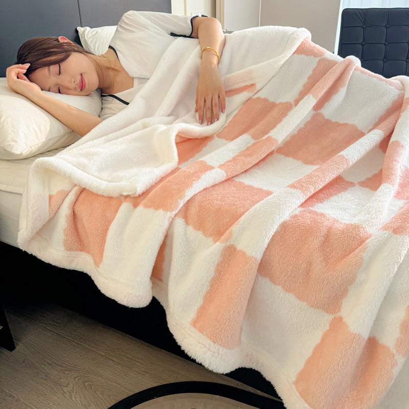 Thick Winter Fleece Blanket Double-Layer Polar Throw Bed Dorm Nap Cozy Geometric Checkered