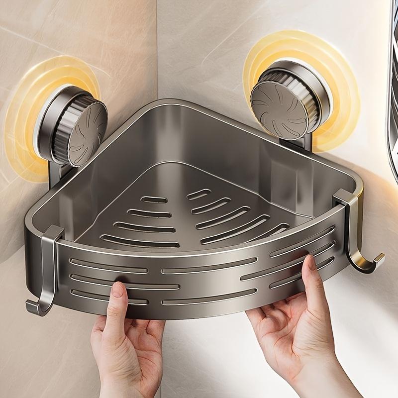 [Space-Saving Shelf] Strong Triangular Space-Saving Suction Cup Bathroom Shelf | No Drilling Required, Multifunctional Storage Organizer with Hooks