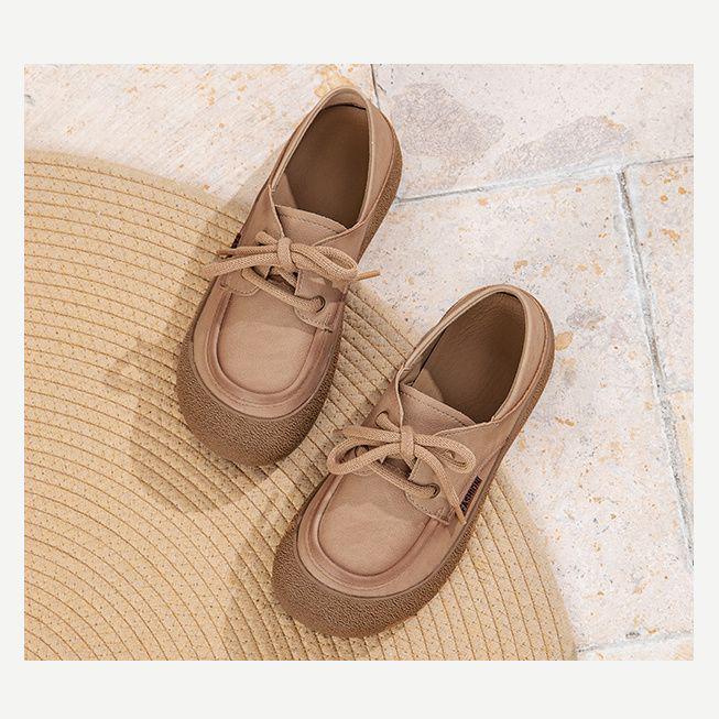 

British Retro Leather Loafers: Women s 2025 Spring Lace-Up Flats, Versatile & Casual. 37