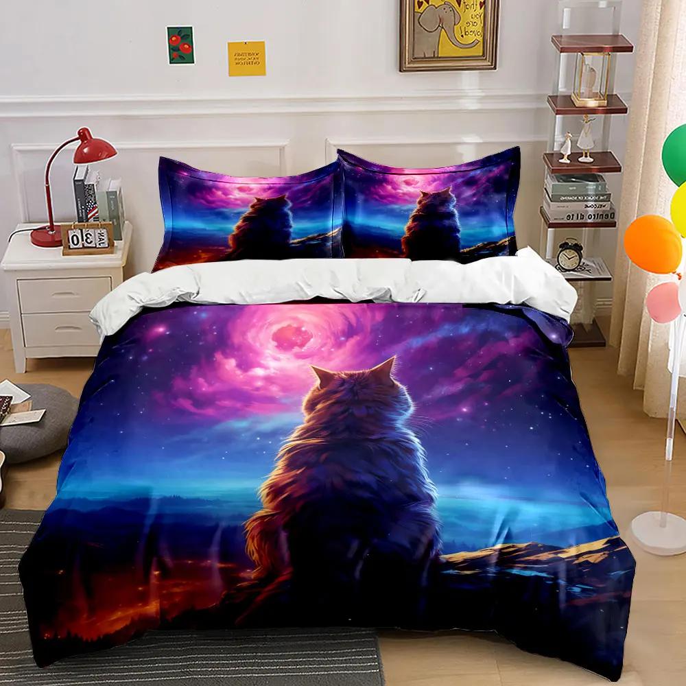"Starry Night Cat Art Set" Soft Comfortable Duvet Cover Bedding Set Included 1*Duvet Cover & 2*Pillowcases Gift