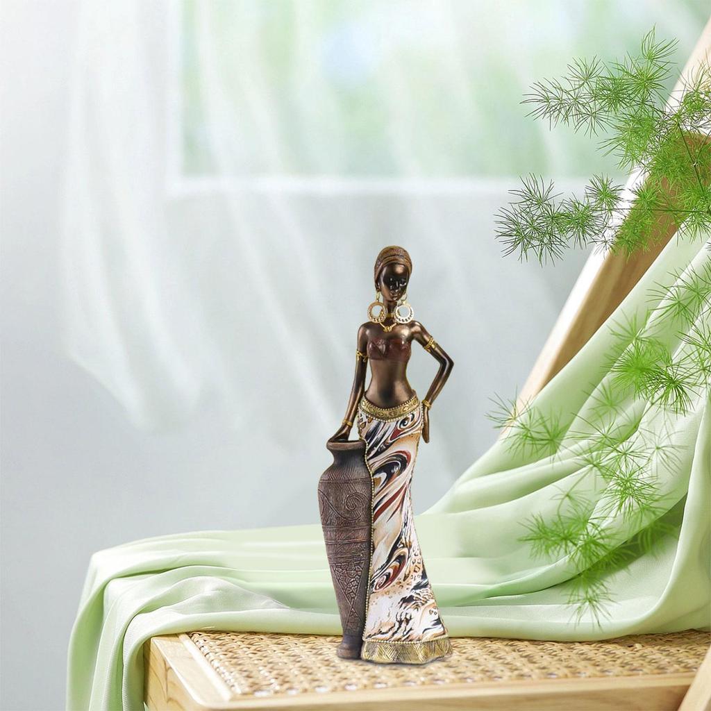 Africian Women Figurine Lightweight Multipurpose African Decor African Sculpture Home Decor Brown for Bookshelves Living Room