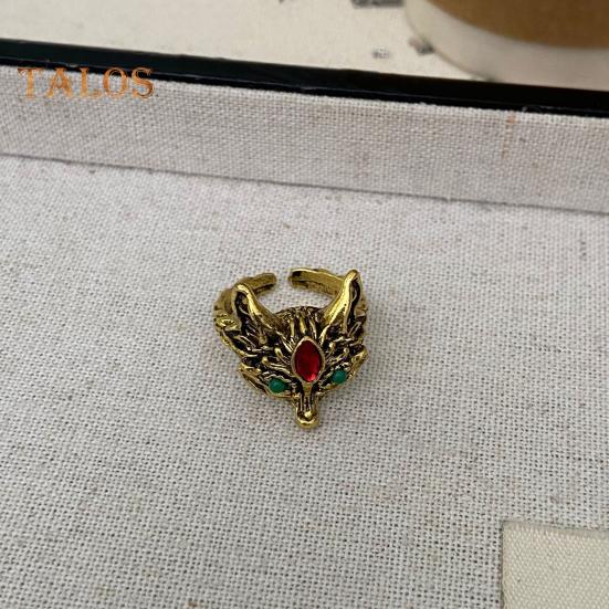 Pierścień Fox w stylu vintage regulowany pierścień otwierający z kryształkami dekoracyjnymi polerowany dorosły impreza klubowa biżuteria na palec indywidualny pierścień ze stopu