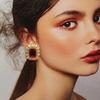 Square Oval Stud Earrings Niche Retro Personalized Earrings Light Luxury High-end Temperament Earrings