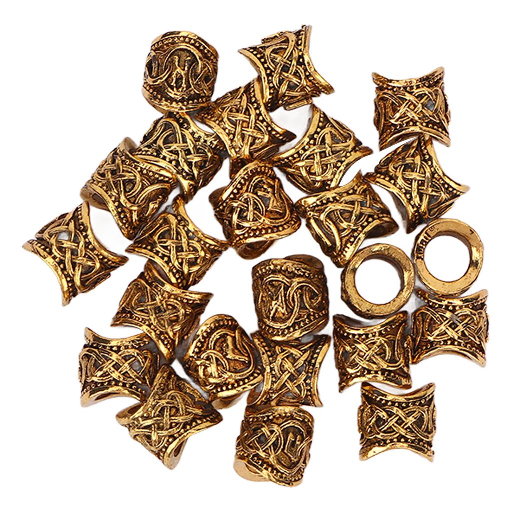 24 PCS Hair Beads Metal Ancient Gold Antique Large Hole Hair Braiding Bracelet Pendant 10 X 9mm