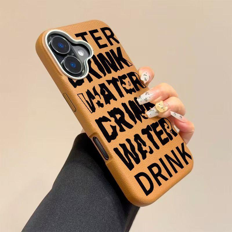 Hollow English Letters for Apple 16promax Mobile Phone Case for IPhone1 5 Lychee Pattern 14/13Pro