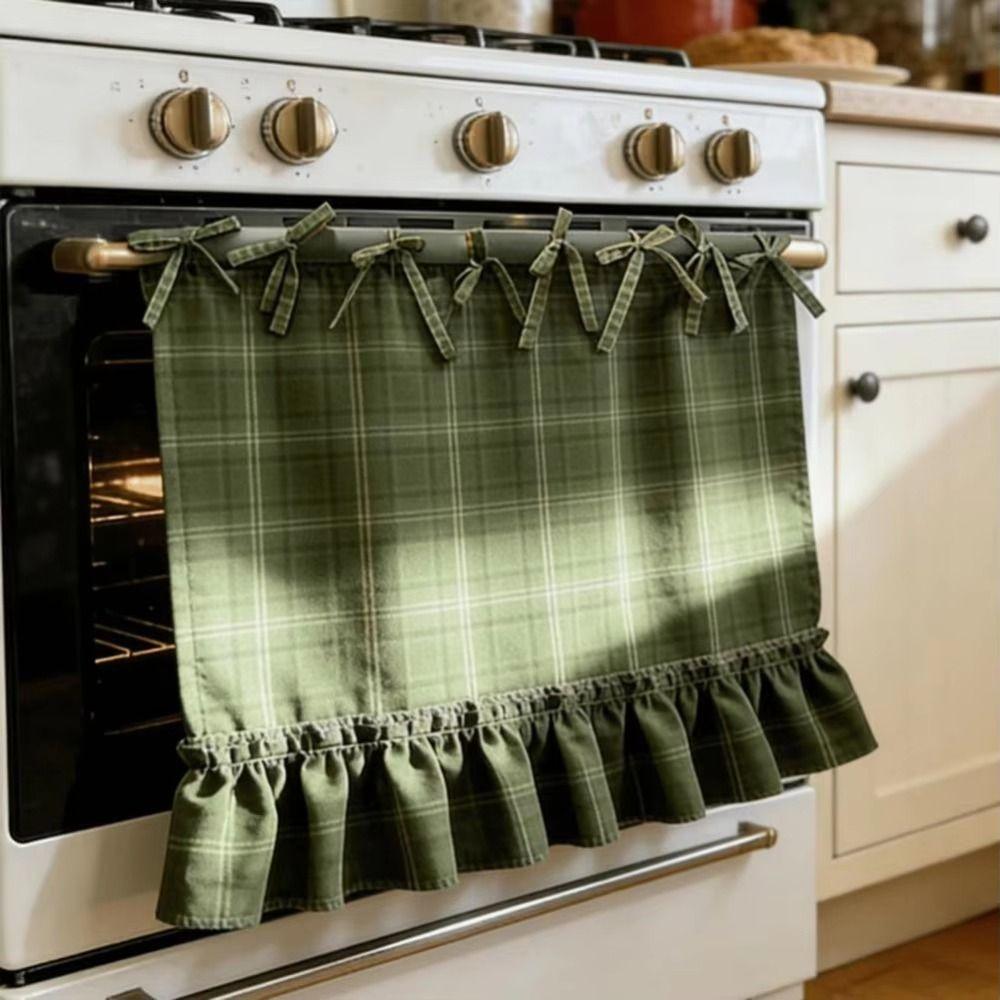Handmade Oven Skirt Ruffle Trim Stove Cover Skirt Pastoral Style Oven Door Curtain  Rustic Kitchen
