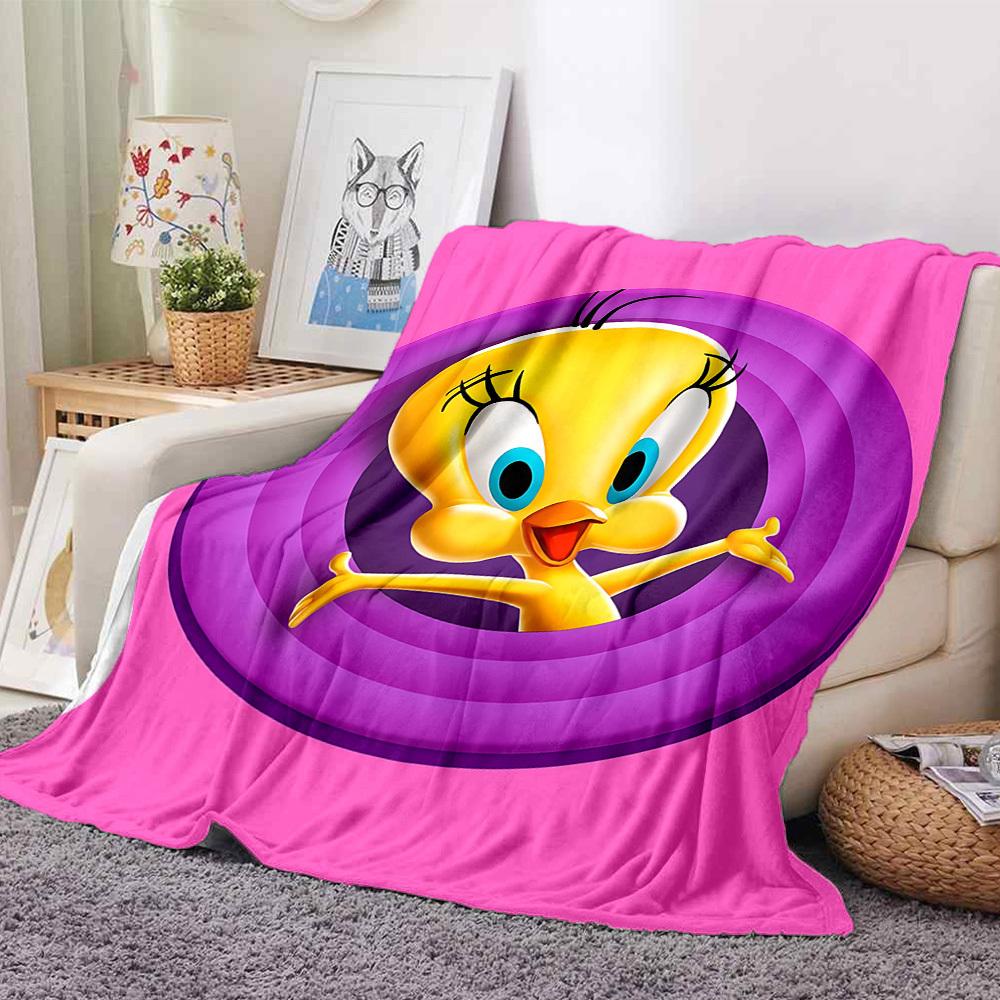 1 szt. Koc flanelowy Tweety Looney Tunes, Miękki, przyjazny dla skóry, z drukiem cyfrowym, Dostępny w różnych rozmiarach dla rodziny, przyjaciół, na urodziny