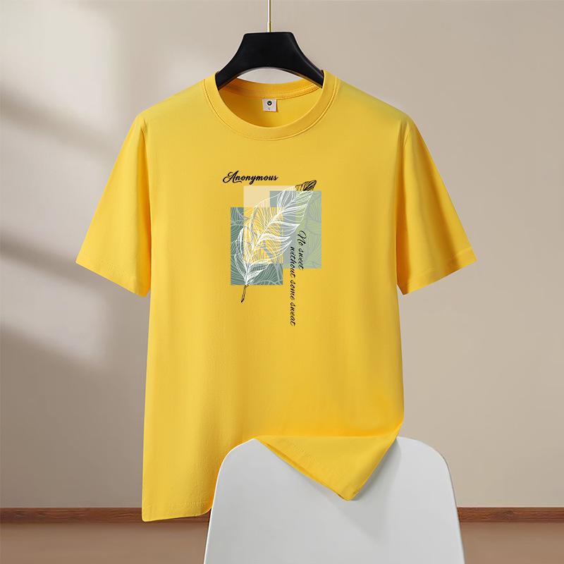 

Лист S-6XL Мужская хлопковая футболка с коротким рукавом Мужская футболка с круглым вырезом Повседневная футболка XXXL жёлтый